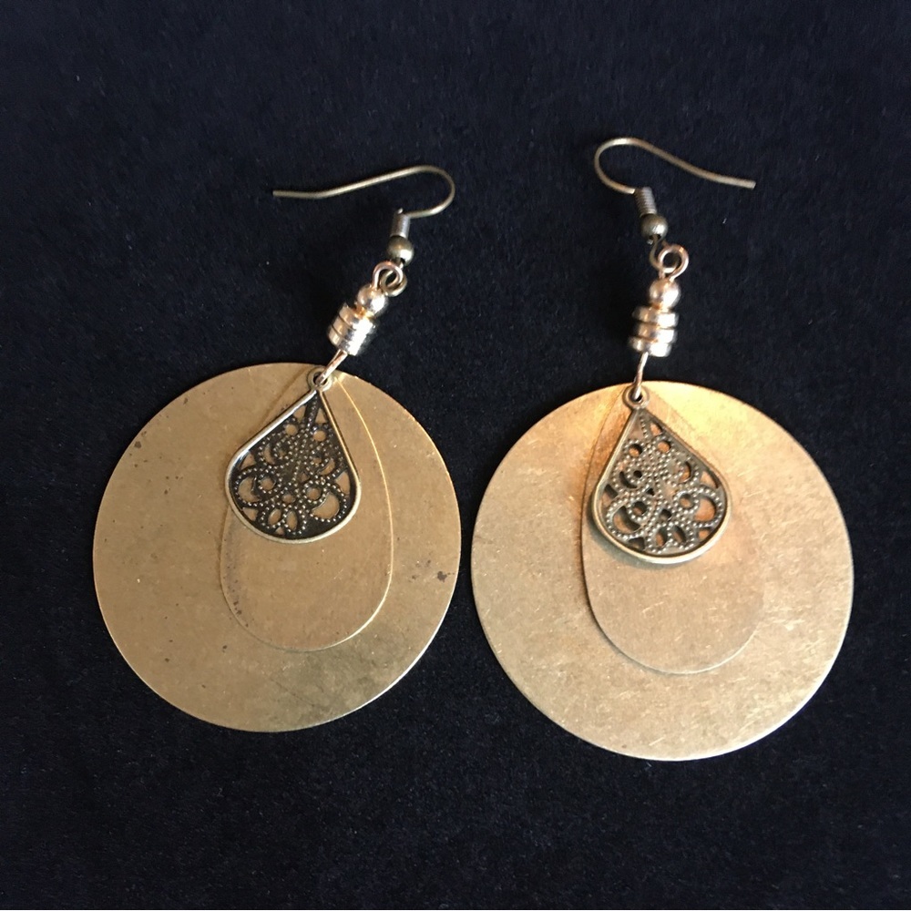 Bohemian Vintage Style Distressed Bronze Circle Earrings